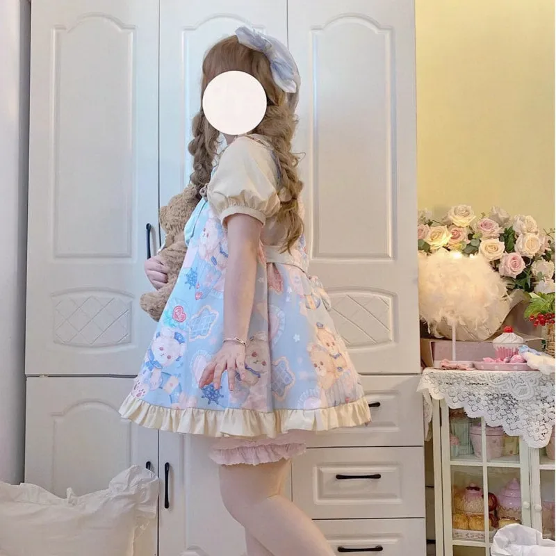 Kawaii Sweet Style Cartoon Navy Bear Print Lolita OP Dress