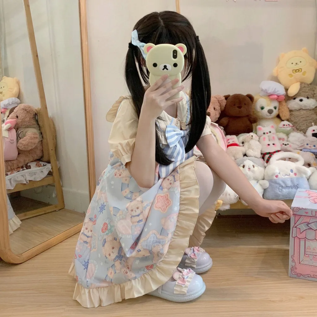 Kawaii Sweet Style Cartoon Navy Bear Print Lolita OP Dress