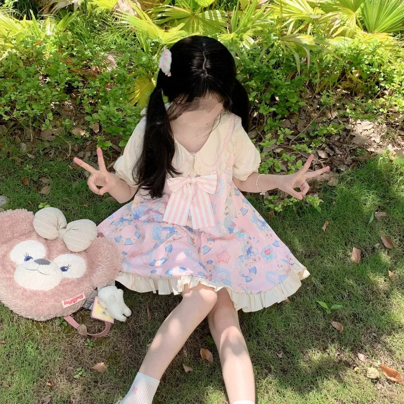 Kawaii Sweet Style Cartoon Navy Bear Print Lolita OP Dress