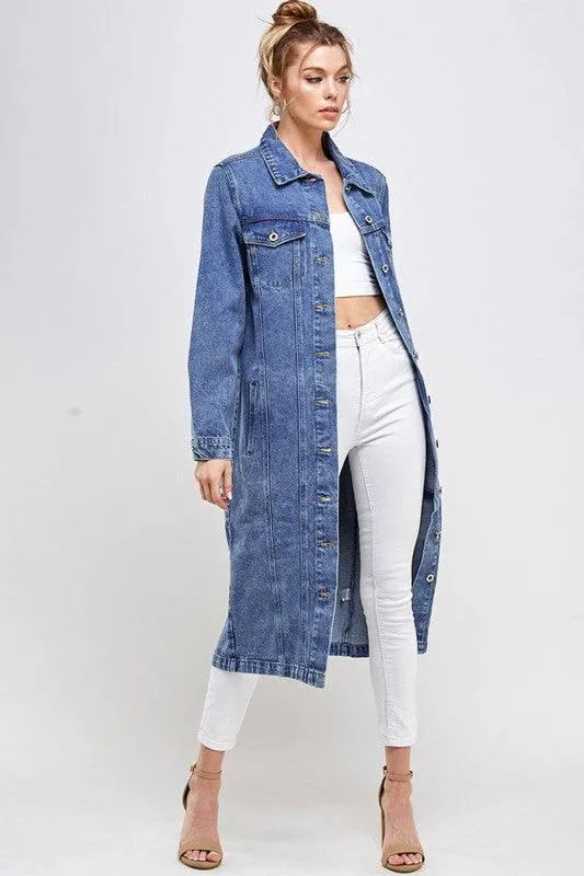 Longline button denim jacket