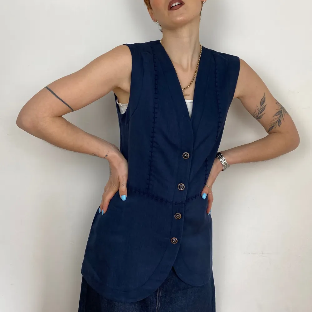 Longline Navy Vest - XS/S