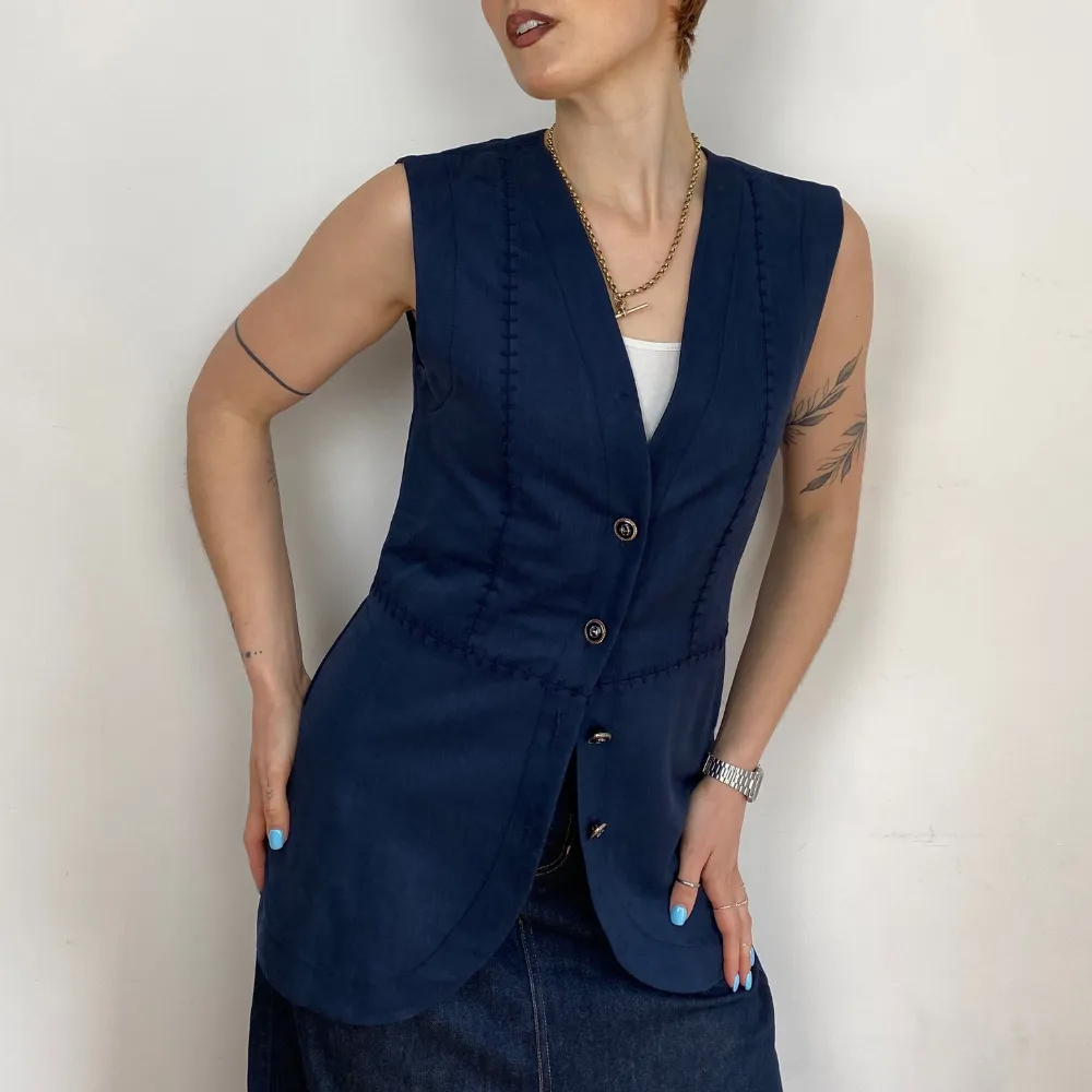 Longline Navy Vest - XS/S