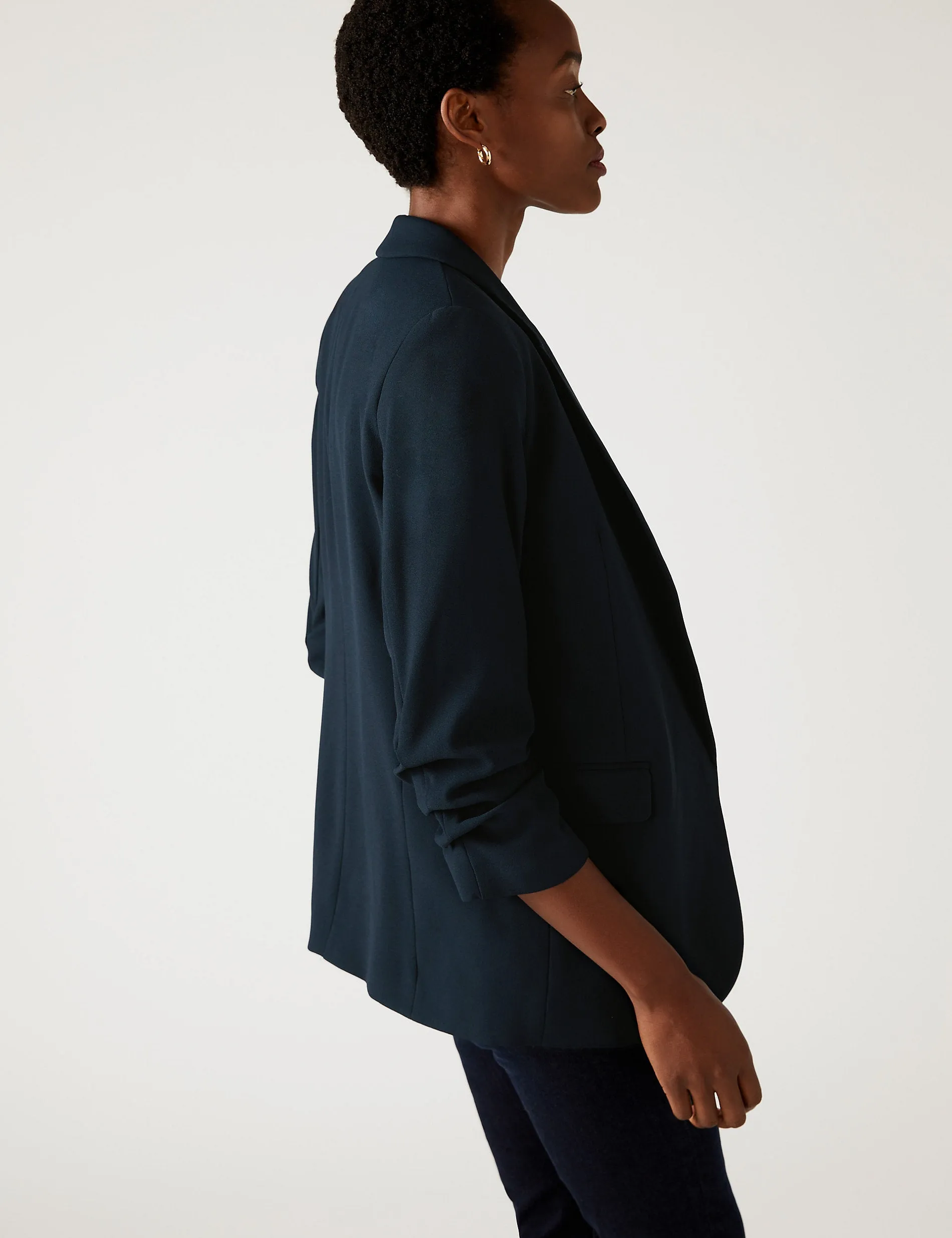 Marks & Spencer Relaxed Jacket with Gathered Sleeves, Navy