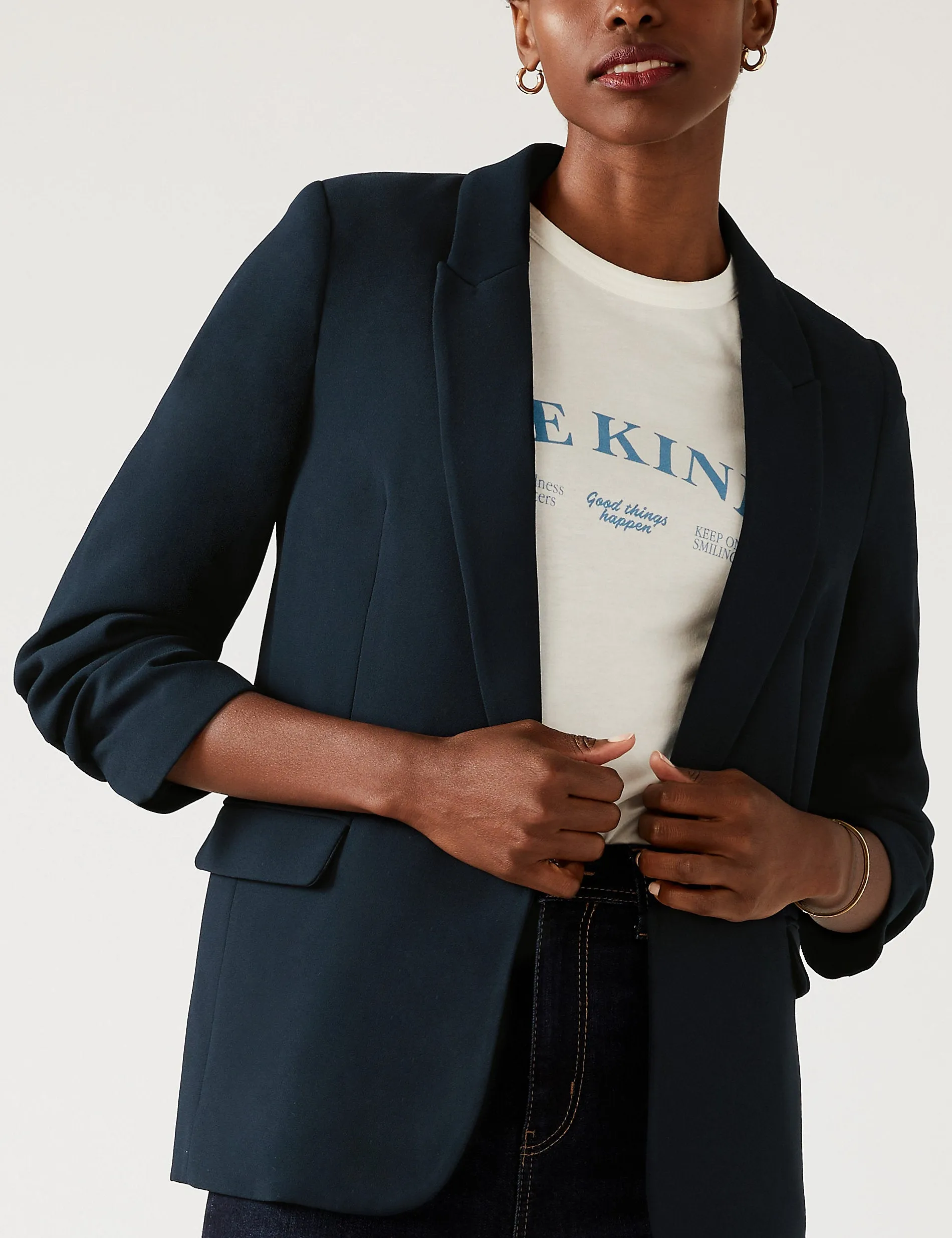 Marks & Spencer Relaxed Jacket with Gathered Sleeves, Navy