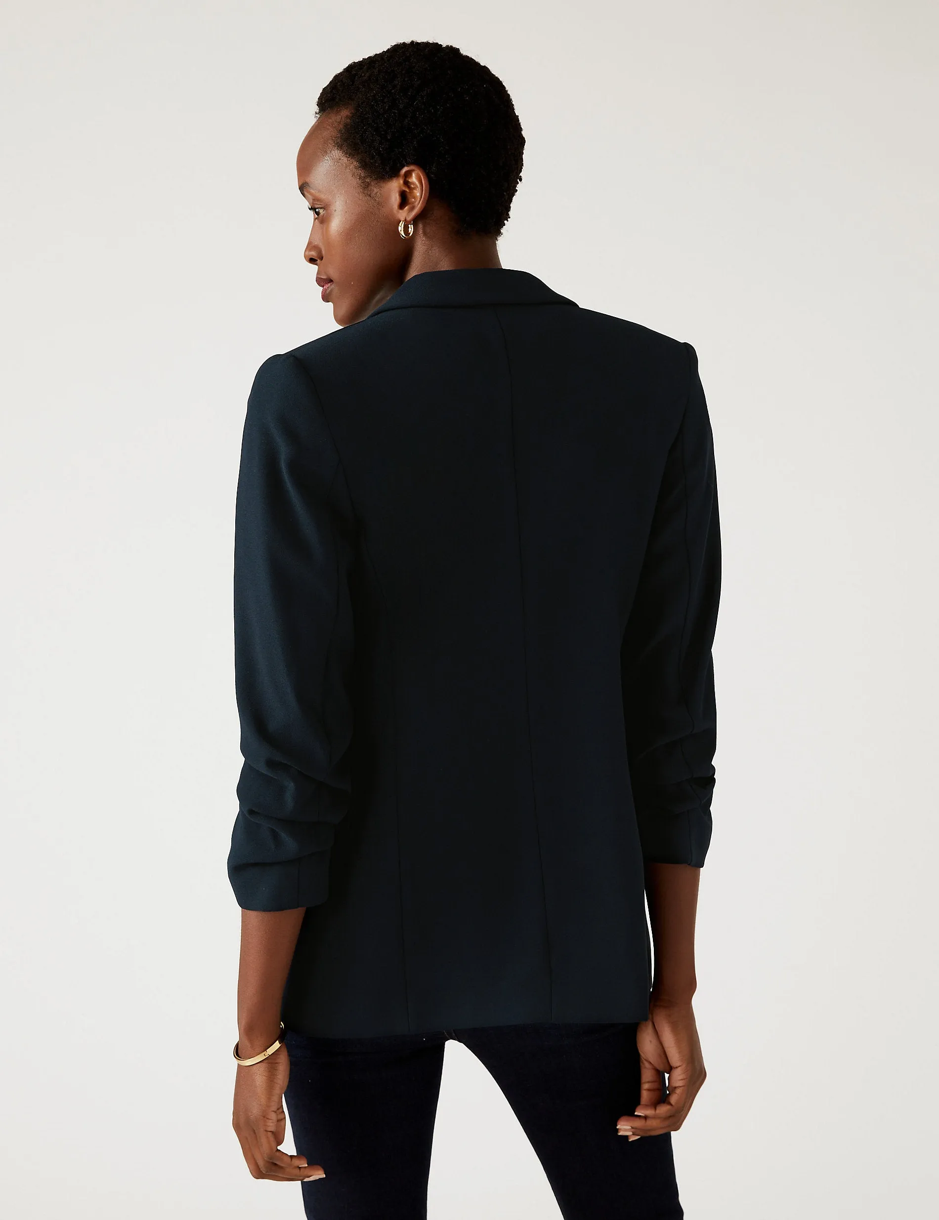 Marks & Spencer Relaxed Jacket with Gathered Sleeves, Navy