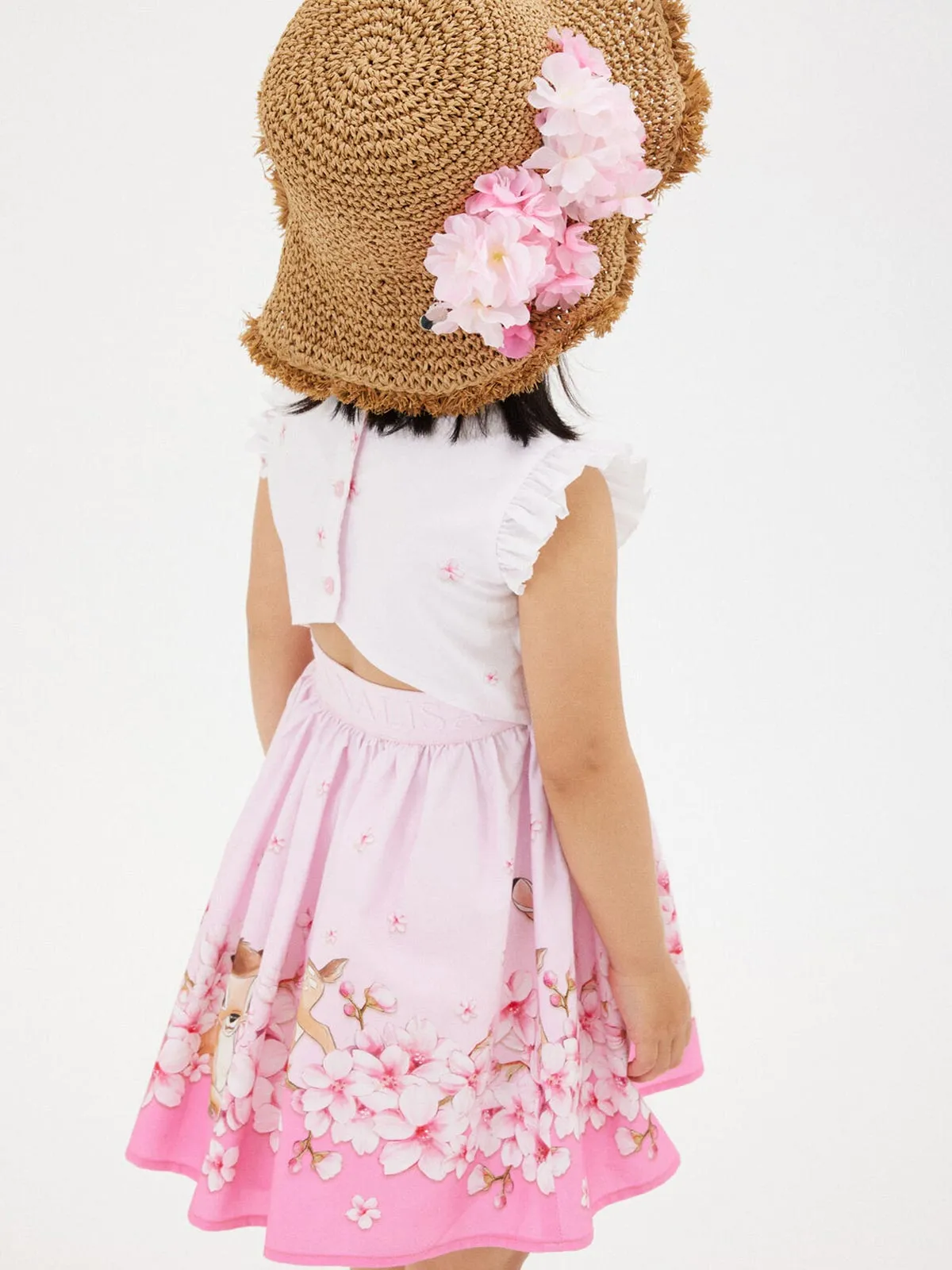 Monnalisa - girl's straw hat with flowers-19E065