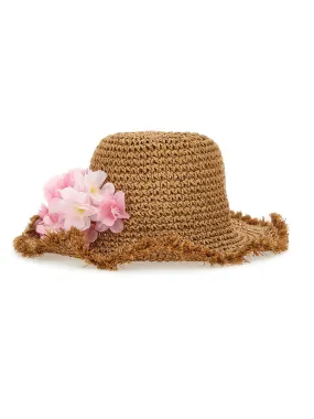 Monnalisa - girl's straw hat with flowers-19E065