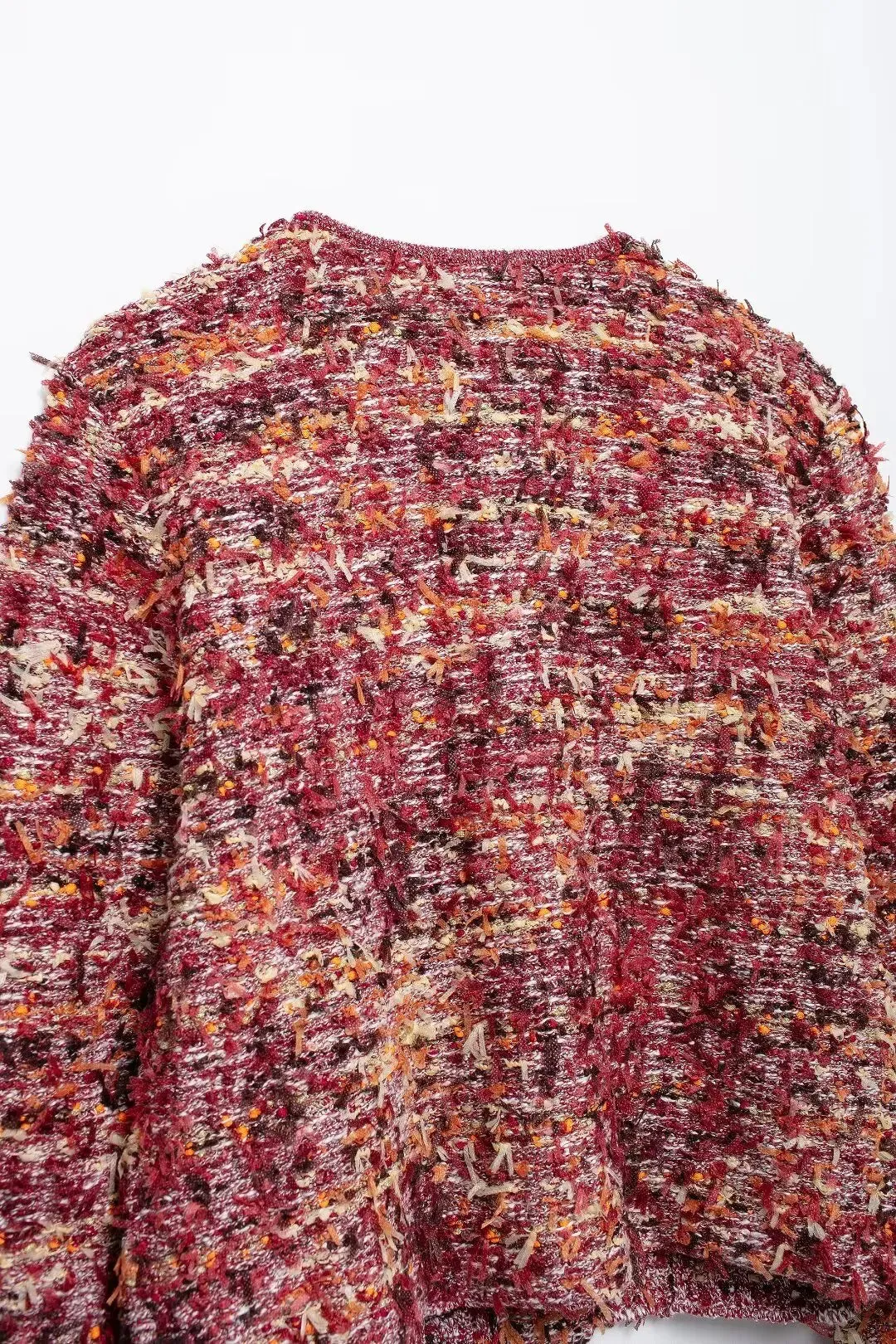 Multicolor Tweed Knit Cardigan Fluffy Office Knitwear