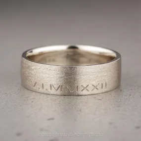 Roman Numeral, 6mm 14K White Gold Comfort Fit Men's Wedding Band, Matte Finish