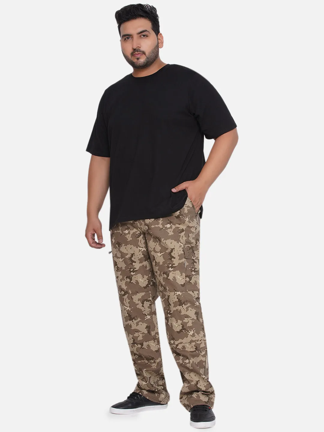 Santonio - Plus Size Men's Brown Regular Fit Pure Cotton Camouflage Printed Trousers