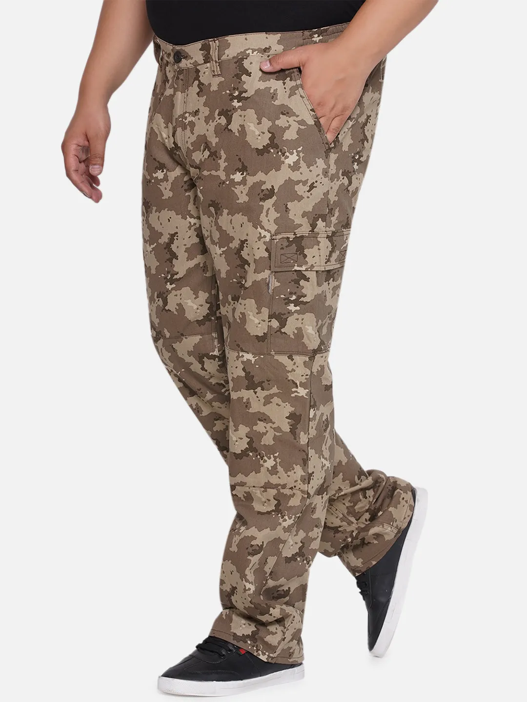Santonio - Plus Size Men's Brown Regular Fit Pure Cotton Camouflage Printed Trousers