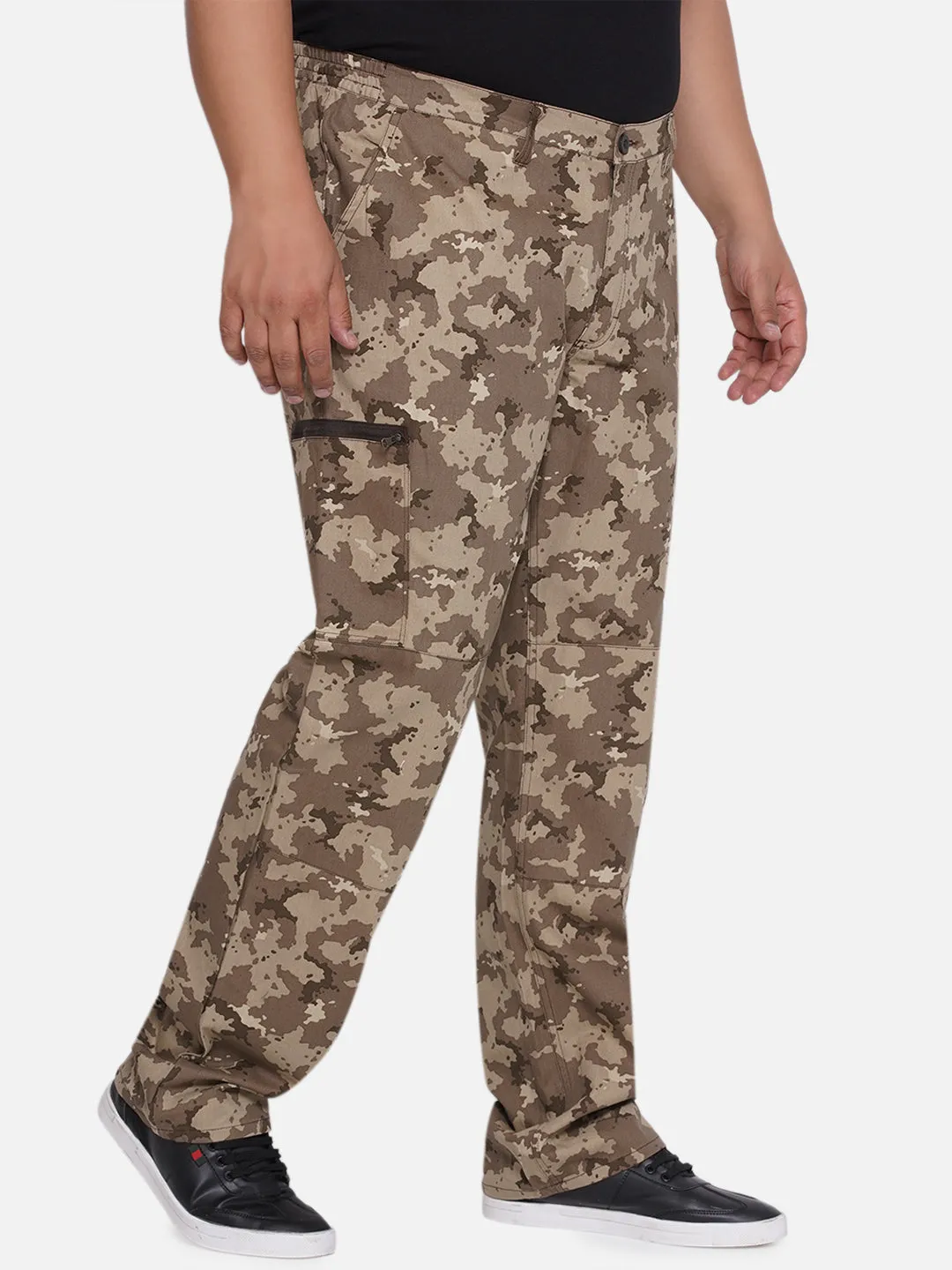 Santonio - Plus Size Men's Brown Regular Fit Pure Cotton Camouflage Printed Trousers