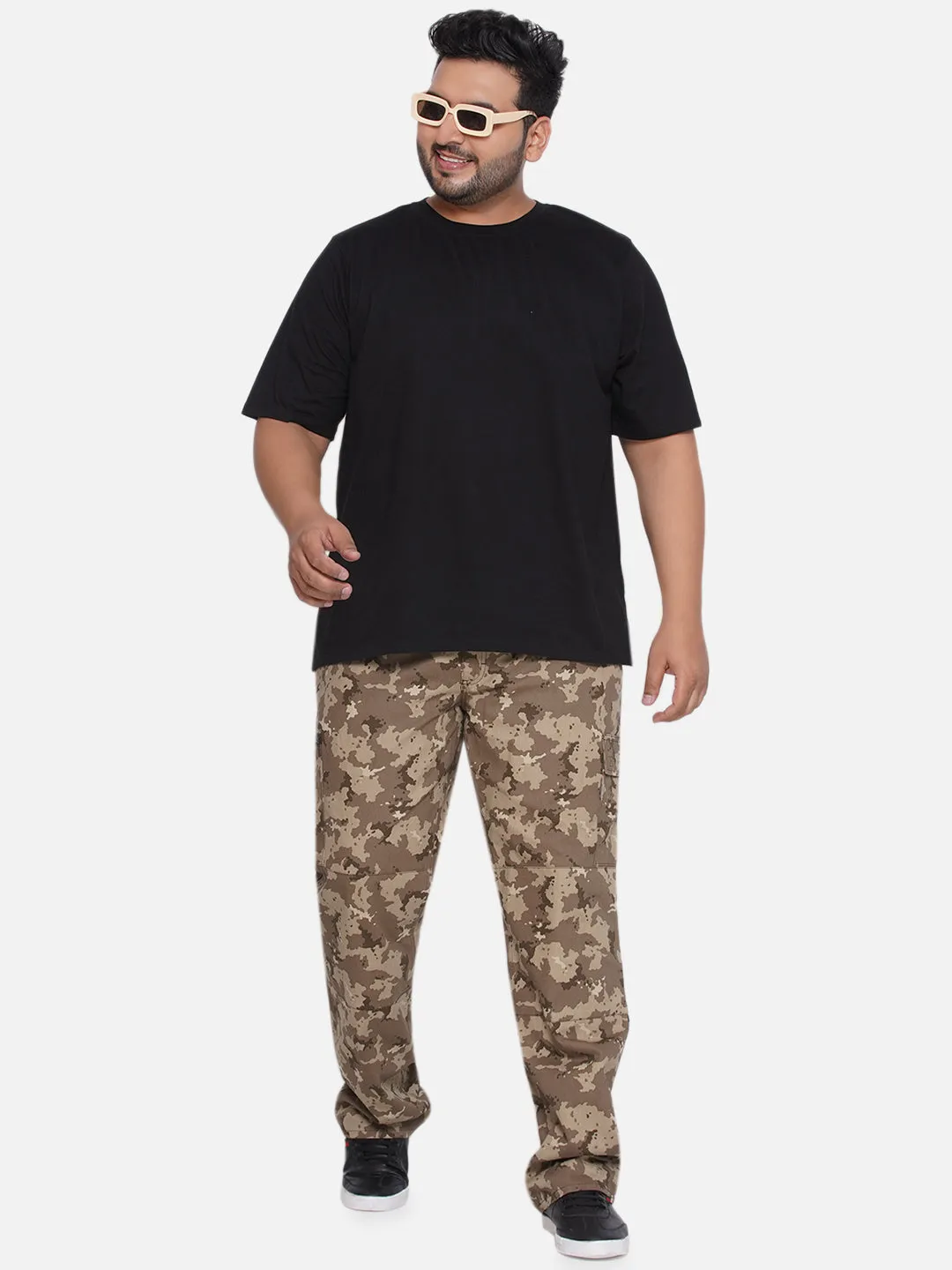 Santonio - Plus Size Men's Brown Regular Fit Pure Cotton Camouflage Printed Trousers