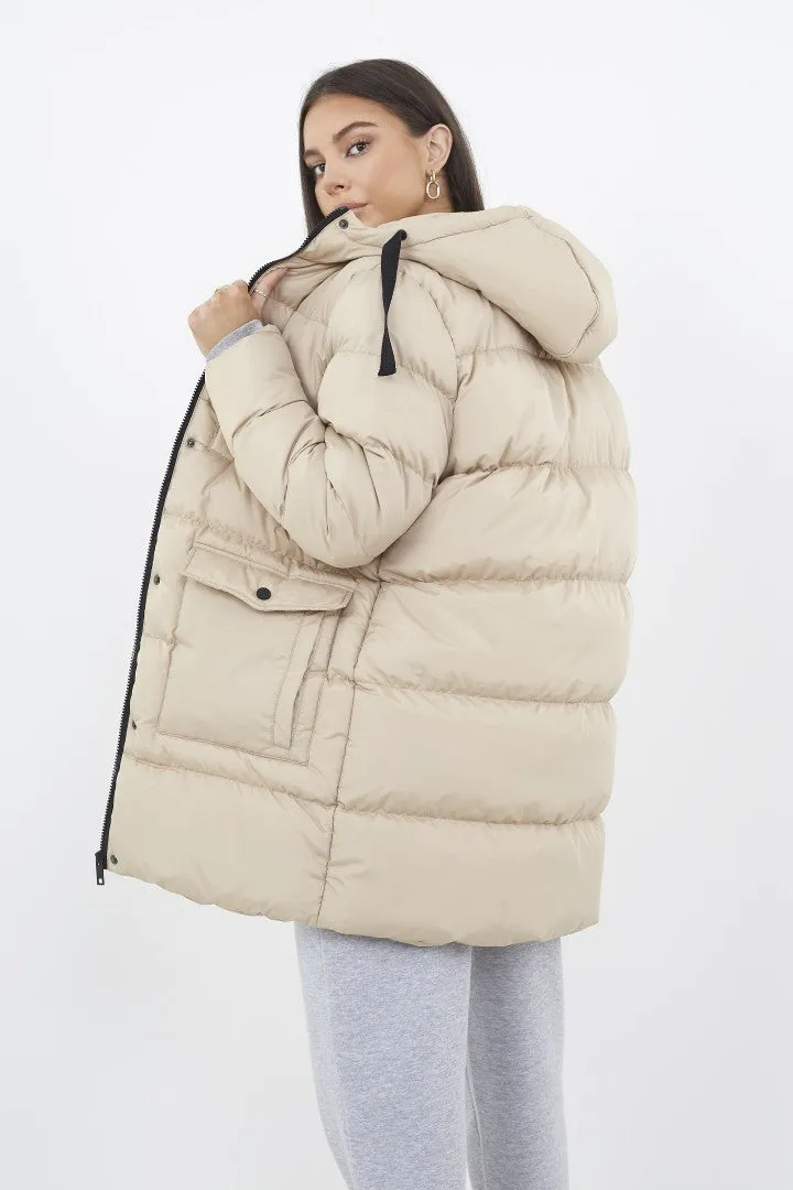 STONE OVERSIZED LONGLINE PADDED HOODED COAT