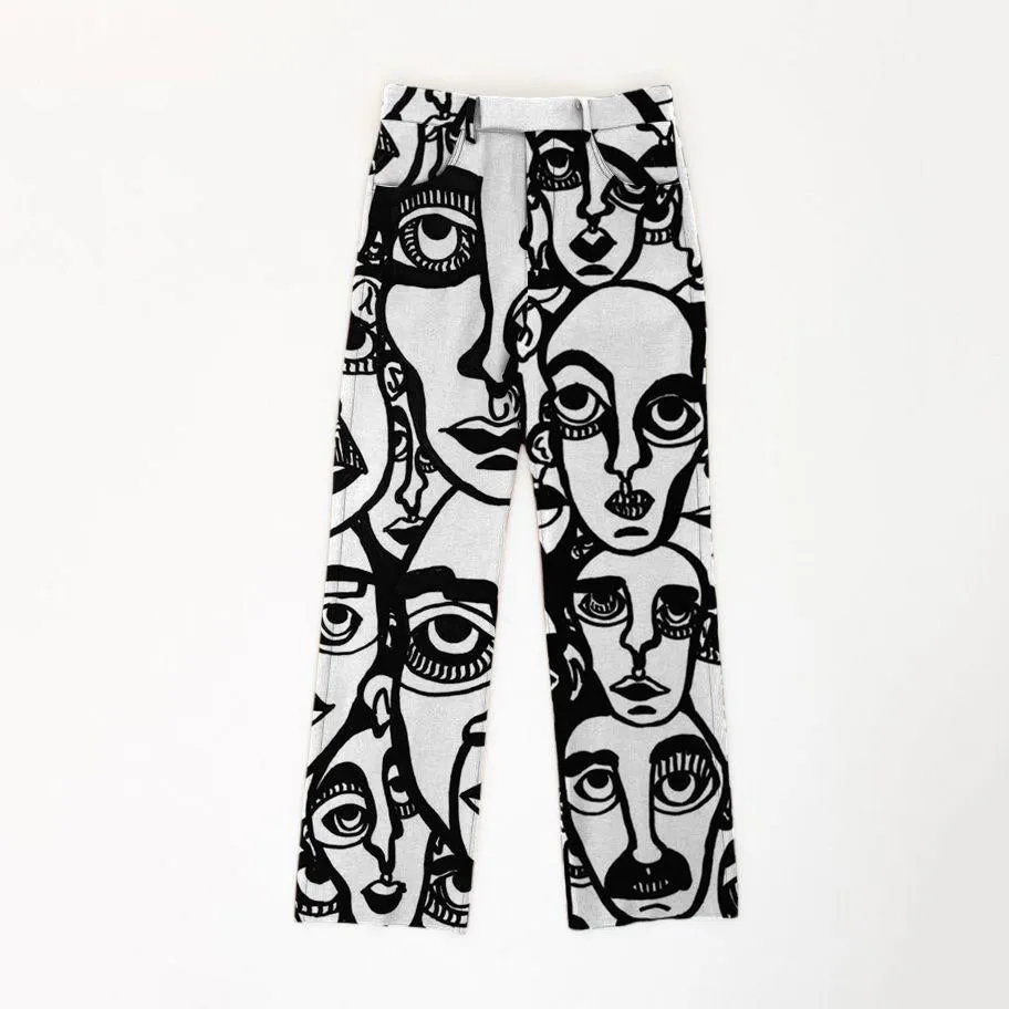 Street trend woolen printed trousers