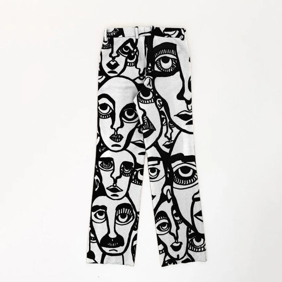 Street trend woolen printed trousers
