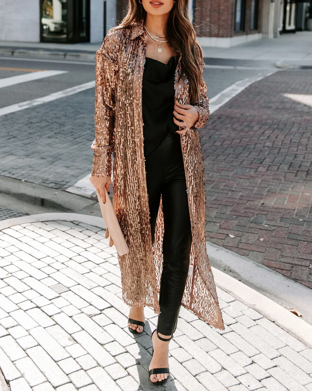 TastyHottie - Mixer Button Down Sequin Duster - Copper