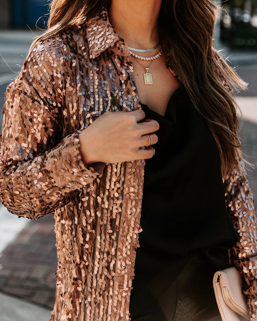 Toleet-Winter and Autumn Outfits Christmas/Thanksgiving_Sequin Duster - Copper