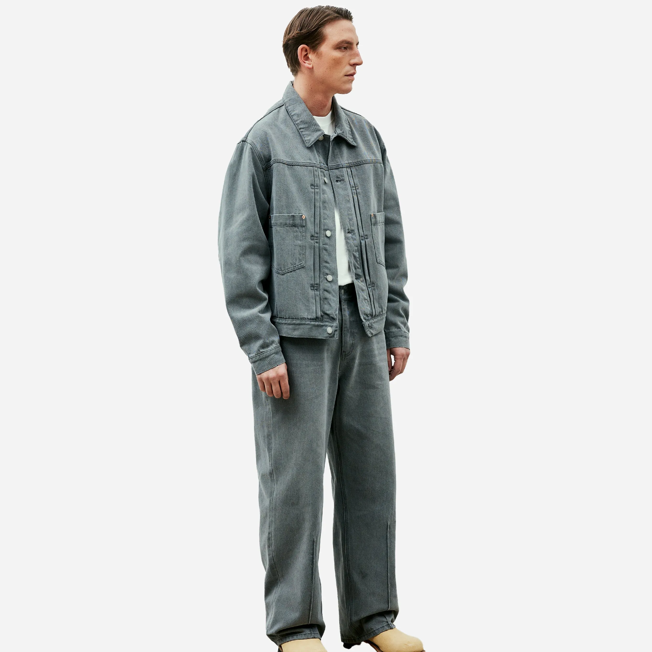 TYPE 2 PIN TUCK TRUCKER DENIM JACKET - GREY WASHED