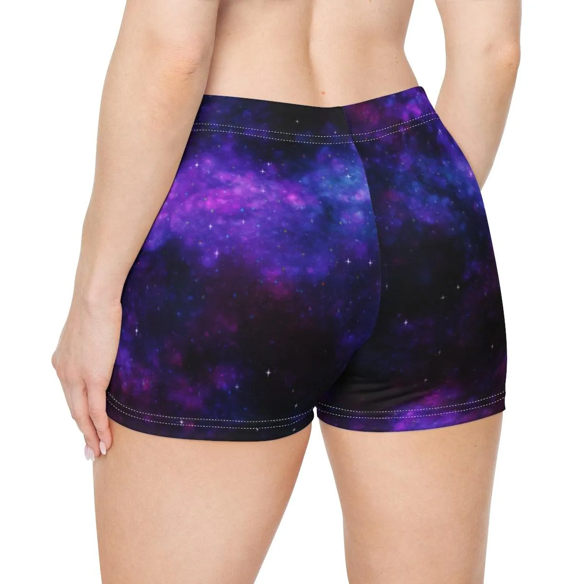 Women's Black & Purple Galaxy High-Waisted Shorts