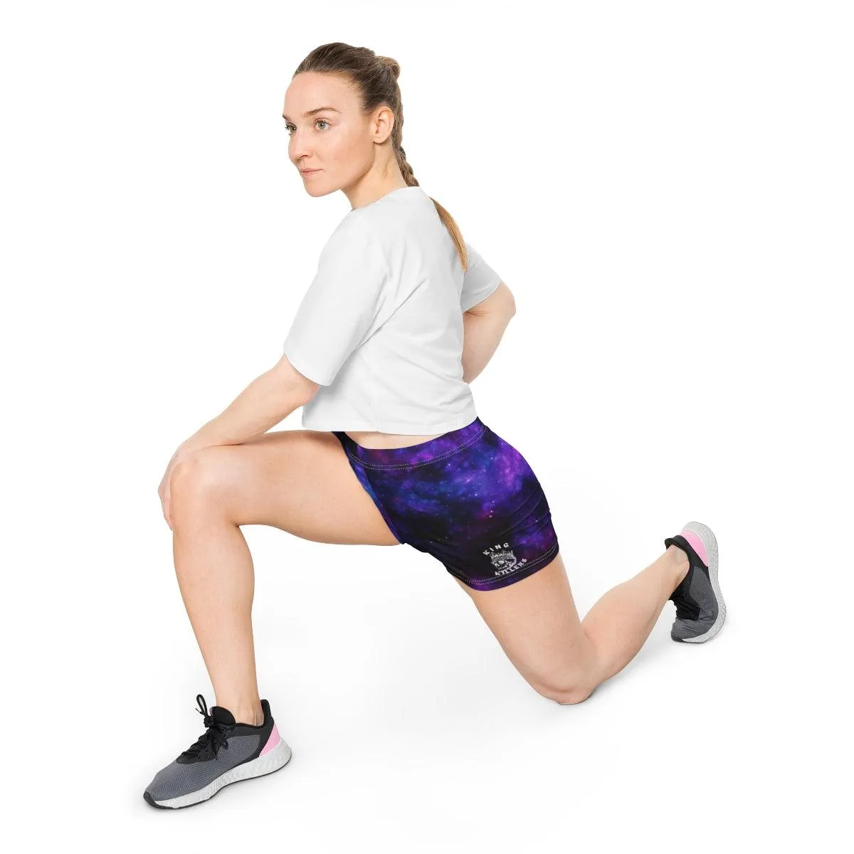 Women's Black & Purple Galaxy High-Waisted Shorts